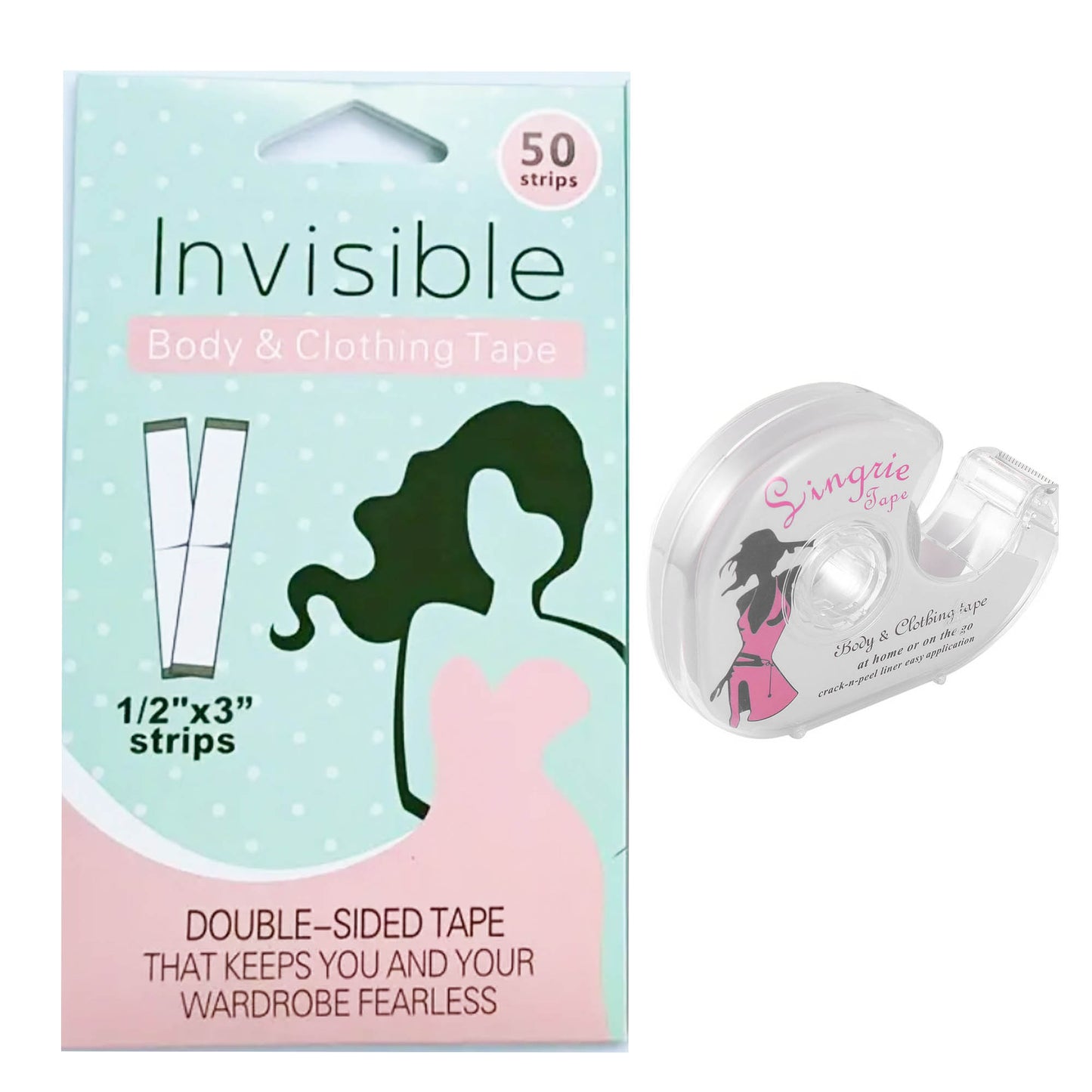 Fruilibee Double Sided Clothing Tape, Adhesive for Secure Women's Lingerie Fashion Clothing and Body Tape, (1 Roll + 50 Strips Pack )