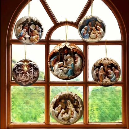 6 Pcs Set Vintage Native Scenes Handcrafted 2D Christmas Ornaments Decor