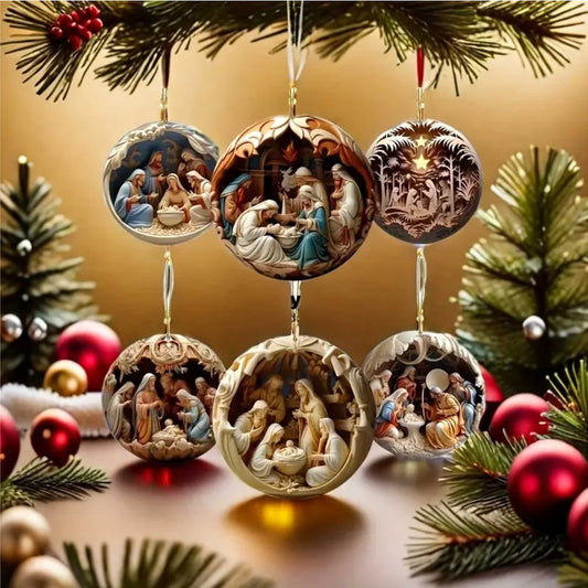 6 Pcs Set Vintage Native Scenes Handcrafted 2D Christmas Ornaments Decor
