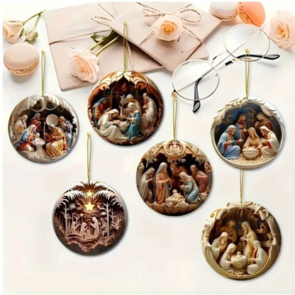 6 Pcs Set Vintage Native Scenes Handcrafted 2D Christmas Ornaments Decor