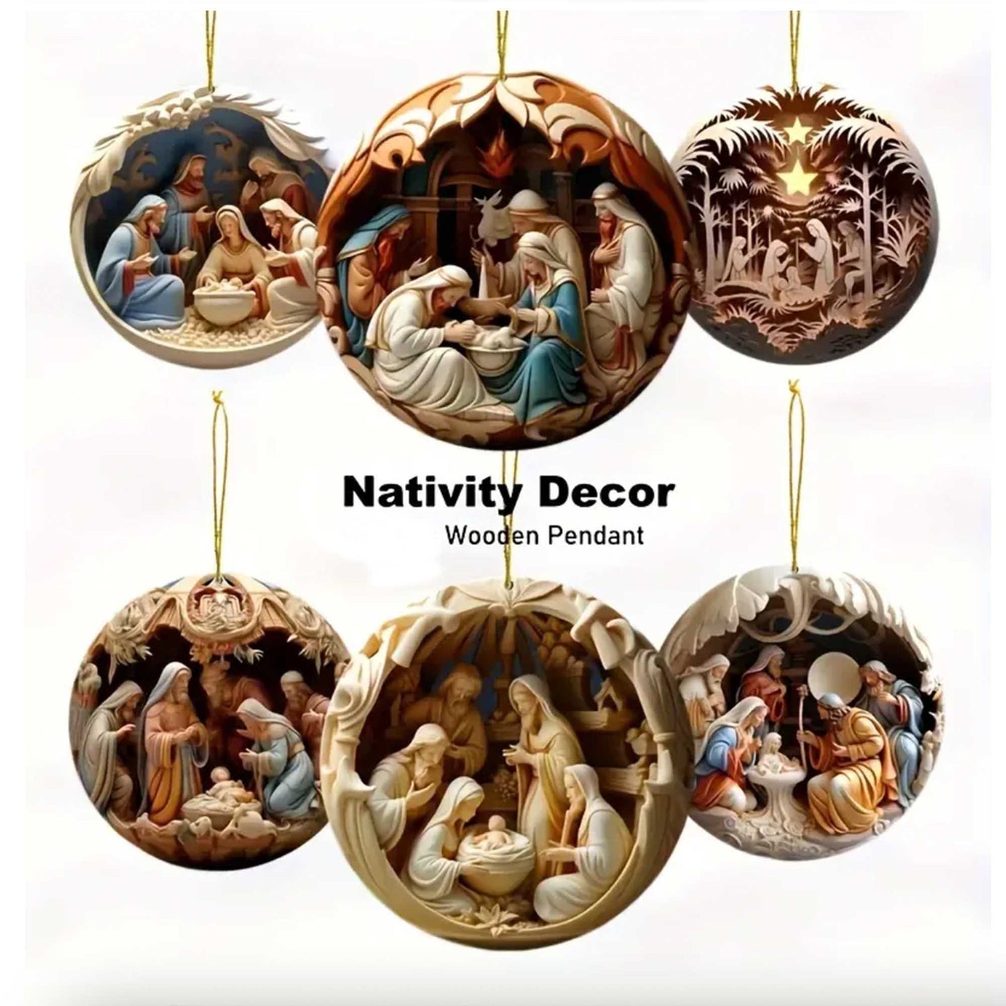 6 Pcs Set Vintage Native Scenes Handcrafted 2D Christmas Ornaments Decor