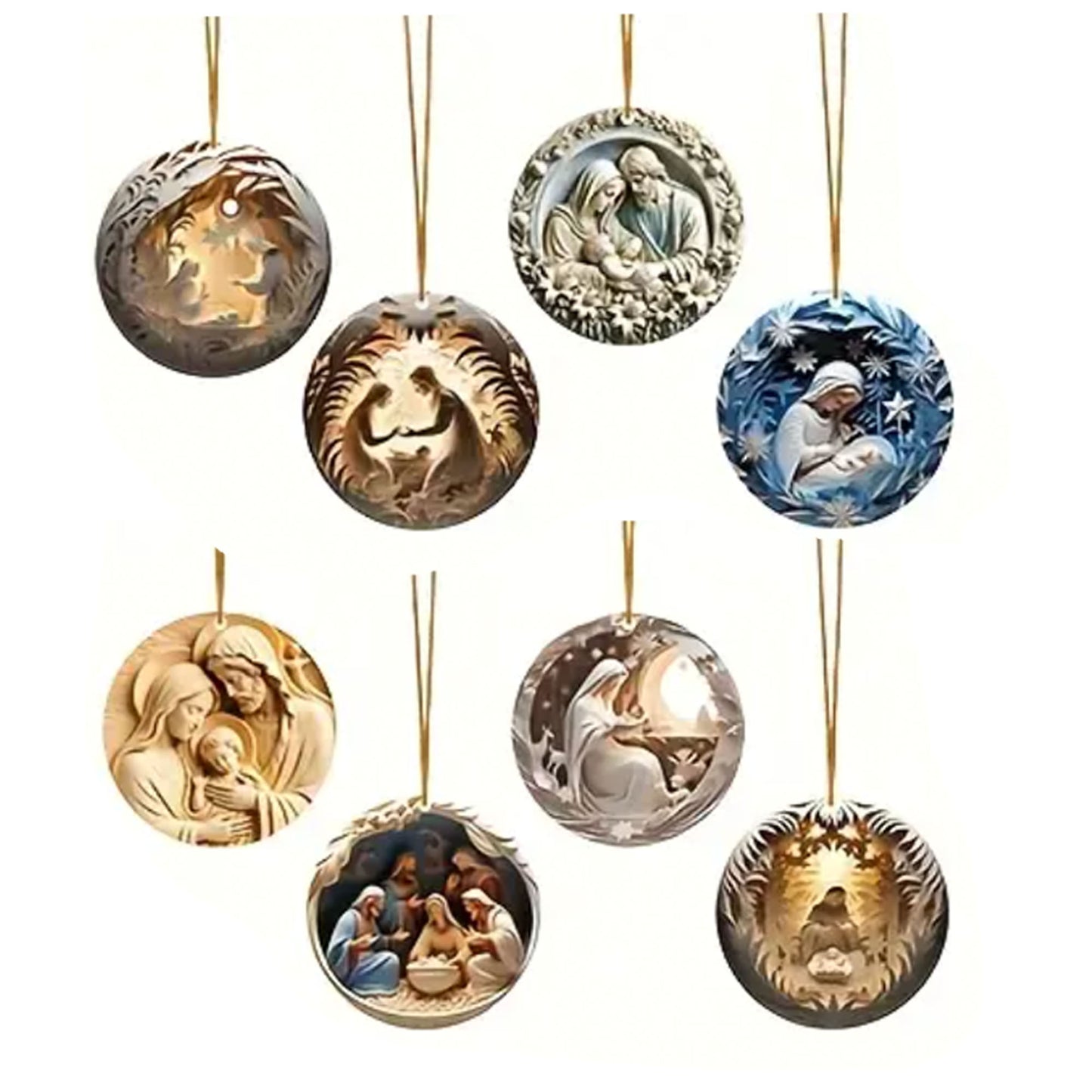 Native Scene Handcrafted 2D Christmas Ornaments Decor, Holiday Gift - 8 Pcs Set