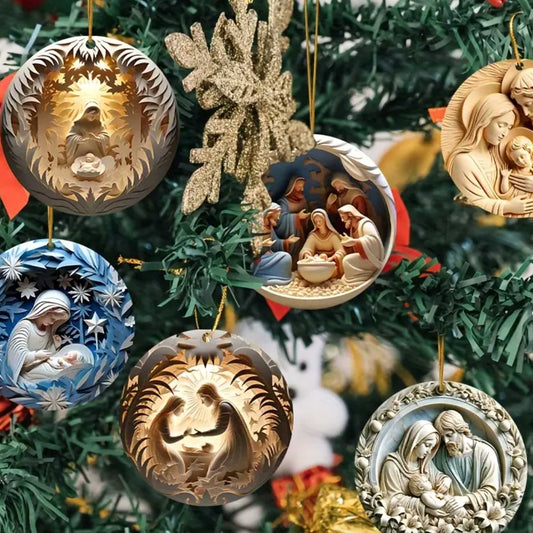 Native Scene Handcrafted 2D Christmas Ornaments Decor, Holiday Gift - 8 Pcs Set