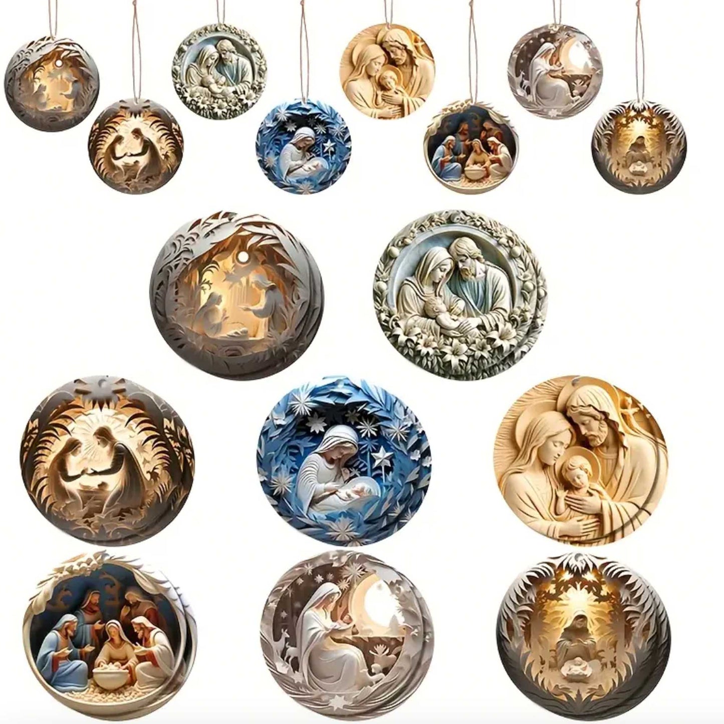 Native Scene Handcrafted 2D Christmas Ornaments Decor, Holiday Gift - 8 Pcs Set