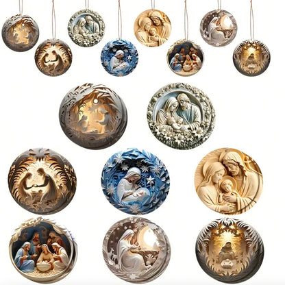 Native Scene Handcrafted 2D Christmas Ornaments Decor, Holiday Gift - 8 Pcs Set