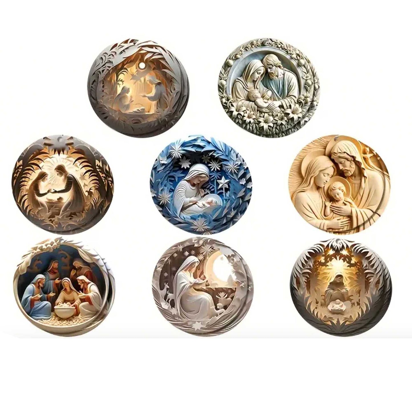 Native Scene Handcrafted 2D Christmas Ornaments Decor, Holiday Gift - 8 Pcs Set