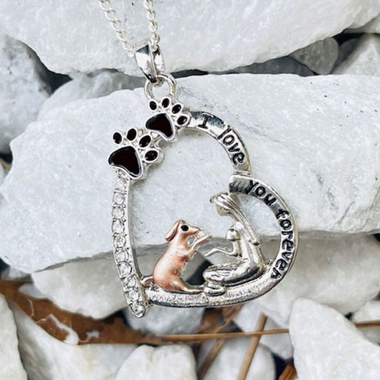 Cute Little Girls Hug With Pet Dog Pendant Necklace, Jewelry Gifts for Women, Mom, Girls and Best Friend, Anniversary Valentines Day, Holiday Gifts