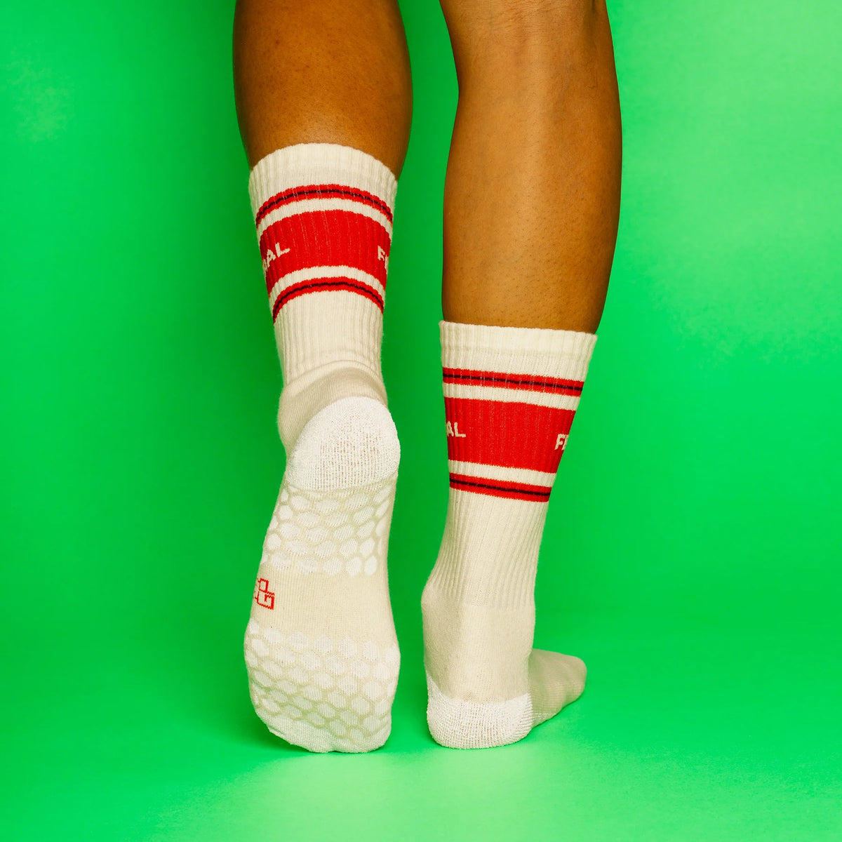 FERAL, Gumball Poodle Grip Socks, No glued-on dots. Woven-in premium grip yarn that holds up use after use. Made in the USA