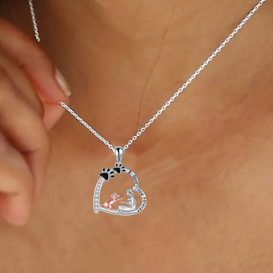 Cute Little Girls Hug With Pet Dog Pendant Necklace, Jewelry Gifts for Women, Mom, Girls and Best Friend, Anniversary Valentines Day, Holiday Gifts