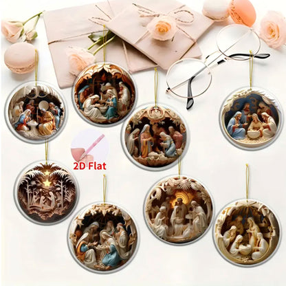 8 Pcs Vintage Birth of Jesus, Fruilibee Handcrafted 2D Christmas Ornaments Decor