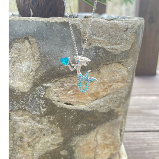 The Little Blue Mermaid Rhinestone Crystal Pendant Necklace, Birthday Jewelry Gifts for Women, Mom, Girls and Best Friend, Anniversary Valentines Day, Holiday Gifts