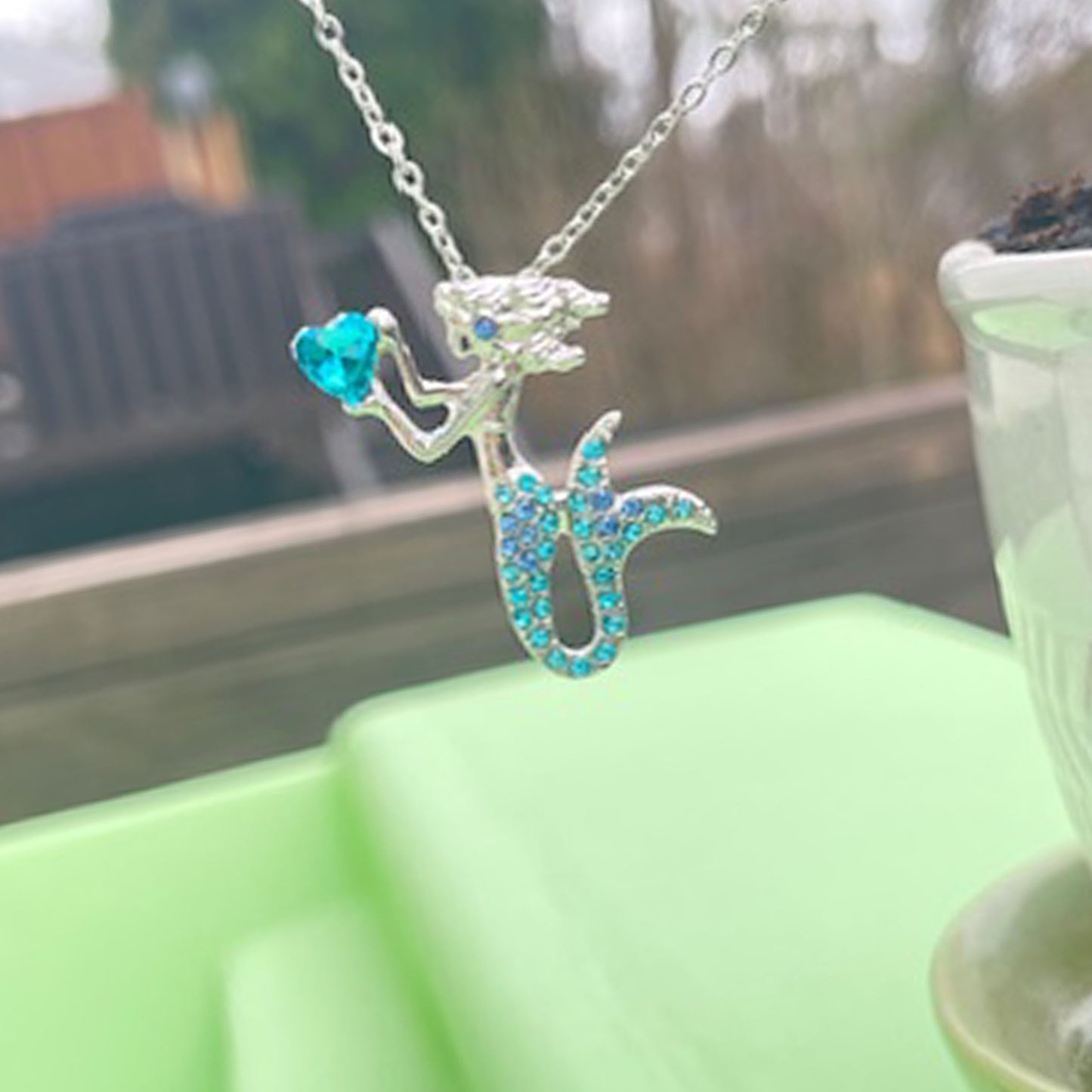 The Little Blue Mermaid Rhinestone Crystal Pendant Necklace, Birthday Jewelry Gifts for Women, Mom, Girls and Best Friend, Anniversary Valentines Day, Holiday Gifts