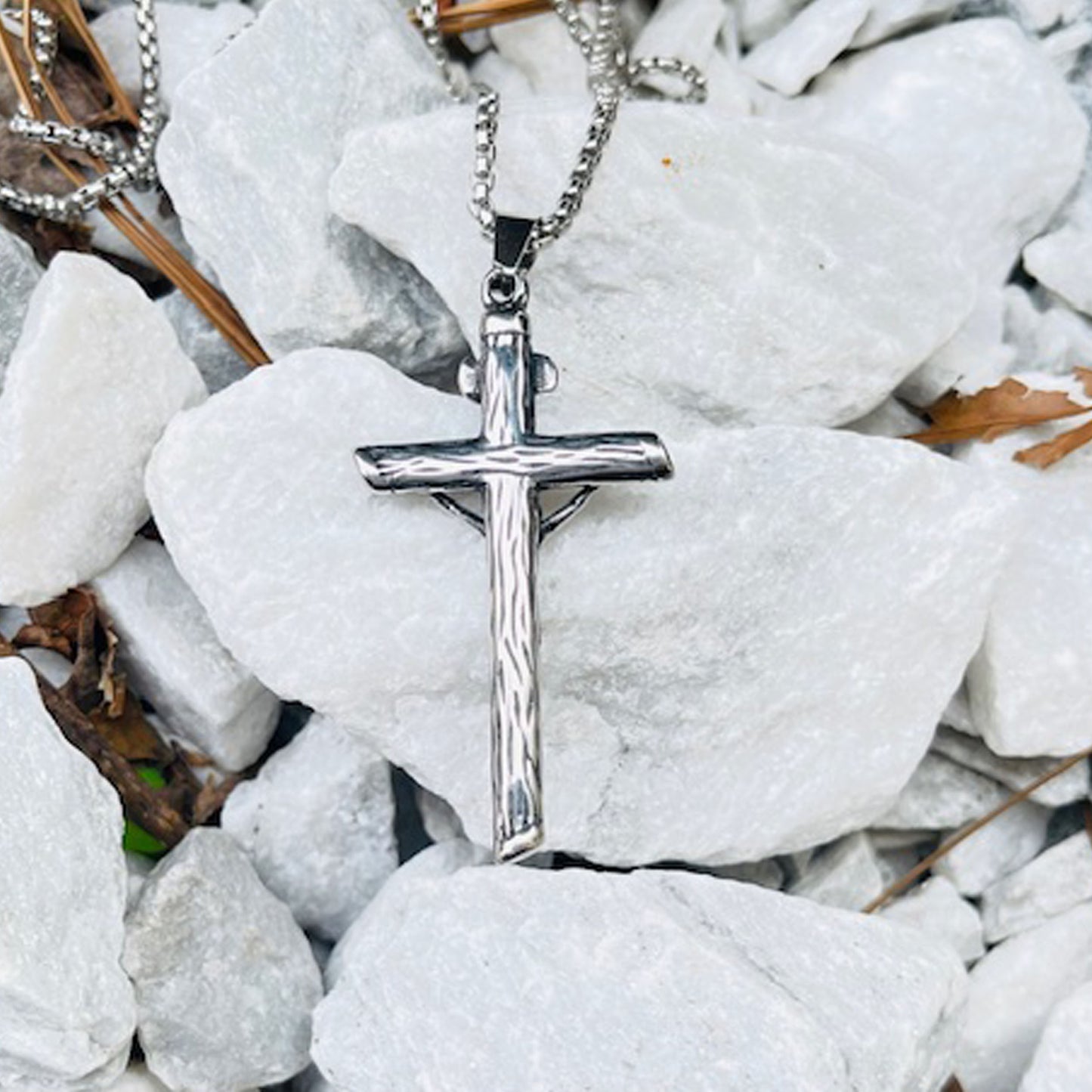 Men Cross Necklace Silver Jesus Crucifix INRI Cross Pendant for Women with 24" Chain Stainless Steel Christmas Day Gift