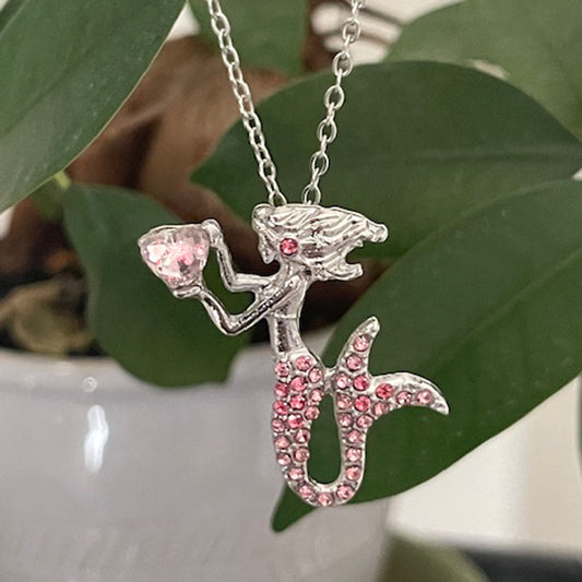 The Little Pink Mermaid Rhinestone Crystal Pendant Necklace, Birthday Jewelry Gifts for Women, Mom, Girls and Best Friend, Anniversary Valentines Day, Holiday Gifts