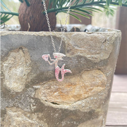 The Little Pink Mermaid Rhinestone Crystal Pendant Necklace, Birthday Jewelry Gifts for Women, Mom, Girls and Best Friend, Anniversary Valentines Day, Holiday Gifts