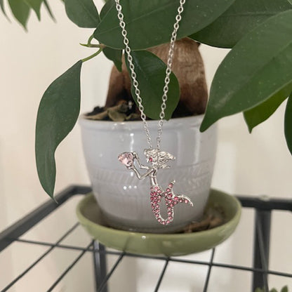 The Little Pink Mermaid Rhinestone Crystal Pendant Necklace, Birthday Jewelry Gifts for Women, Mom, Girls and Best Friend, Anniversary Valentines Day, Holiday Gifts