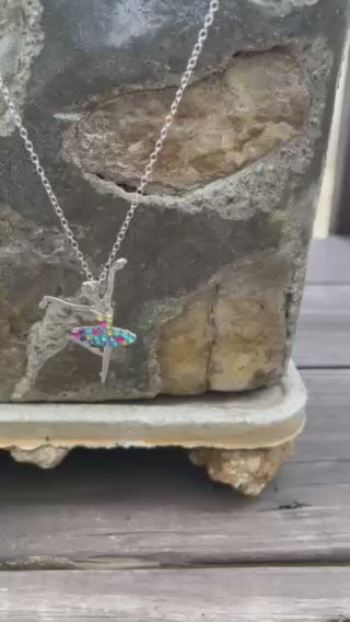 Ballerina Ballet Dancer Multicolor Rhinestone Crystal Pendant Necklace, Gifts for Women, Mom and Girls
