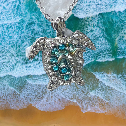 Sea Turtle Necklace 925 Sterling Silver, Ocean Turtle Pendant for Women, Birthday Anniversary Gift for Mom, Best Friend Jewelry